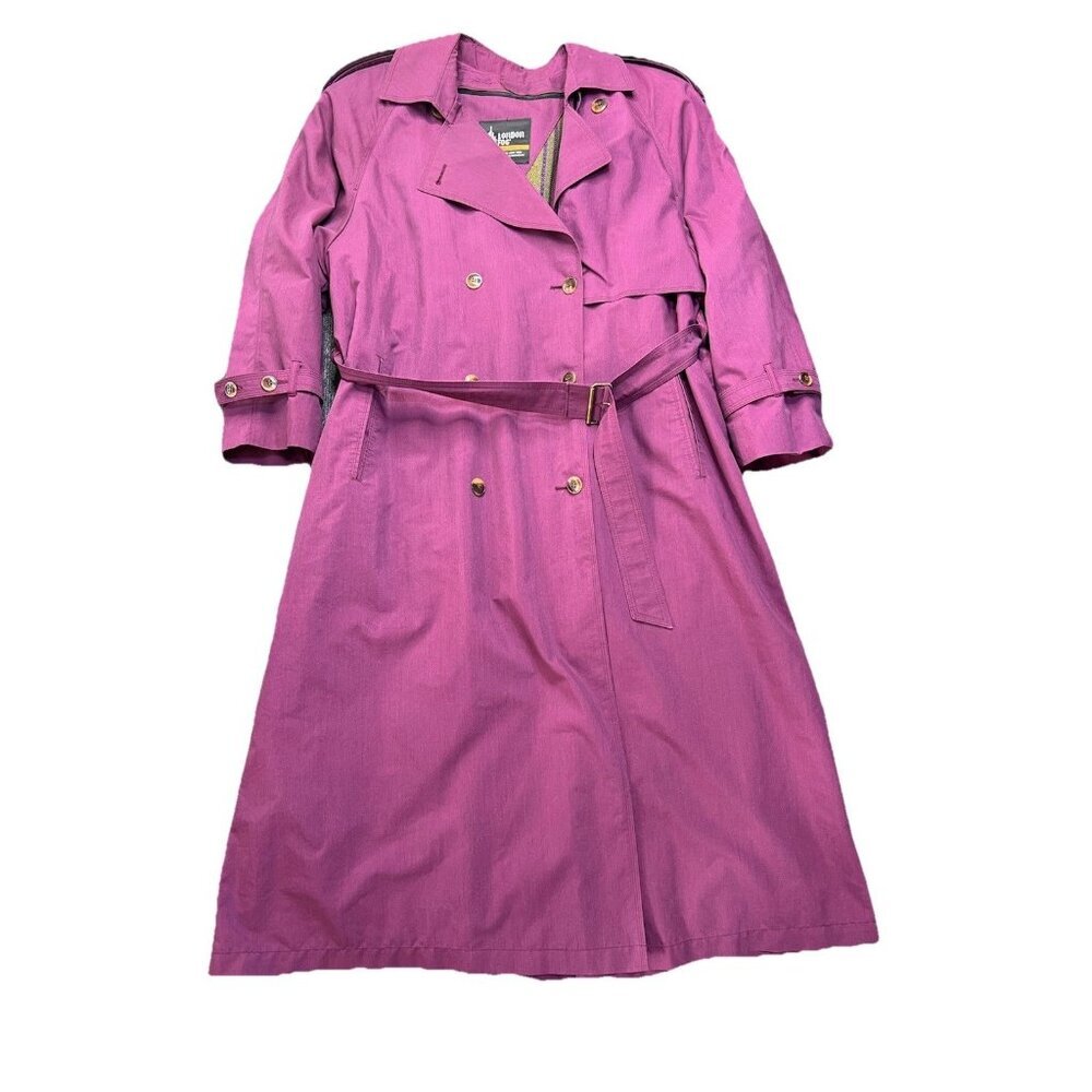 Vintage London Fog Purple Collared Trench Rain Coat With Liner Size 12 Reg